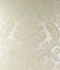 Shadow Cream Flocked Damask Wallpaper pattern and roll.