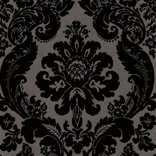 Shadow Black Flocked Damask Wallpaper – A-Street Prints