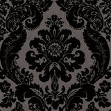 Shadow Black Flocked Damask Wallpaper – A-Street Prints