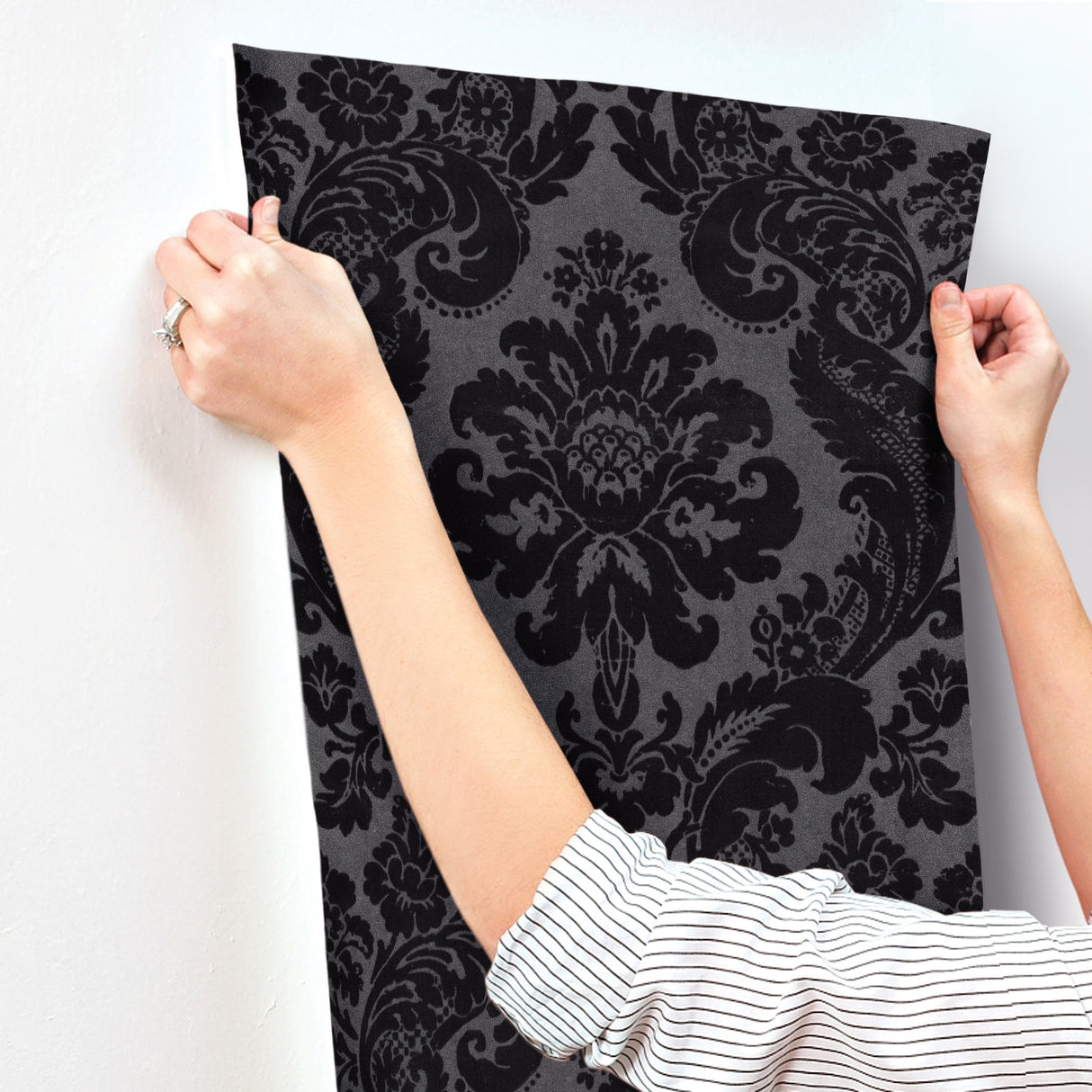 Shadow Black by A-Street Prints Flocked Damask Wallpaper – A-Street Prints 4147-87391