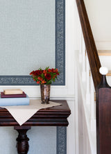 Carved Floral Blue Trim Wall Border Blue by Chesapeake Indigo Transitional Botanical Floral Vine Non Woven Wallpaper Border - Chesapeake 4148-14502