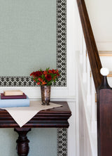 Scalloped Ribbon Black by Chesapeake Transitional Geometric Looping Ribbon Non Woven Unpasted Wallpaper Border 3.5in x 15ft - 4148-14504