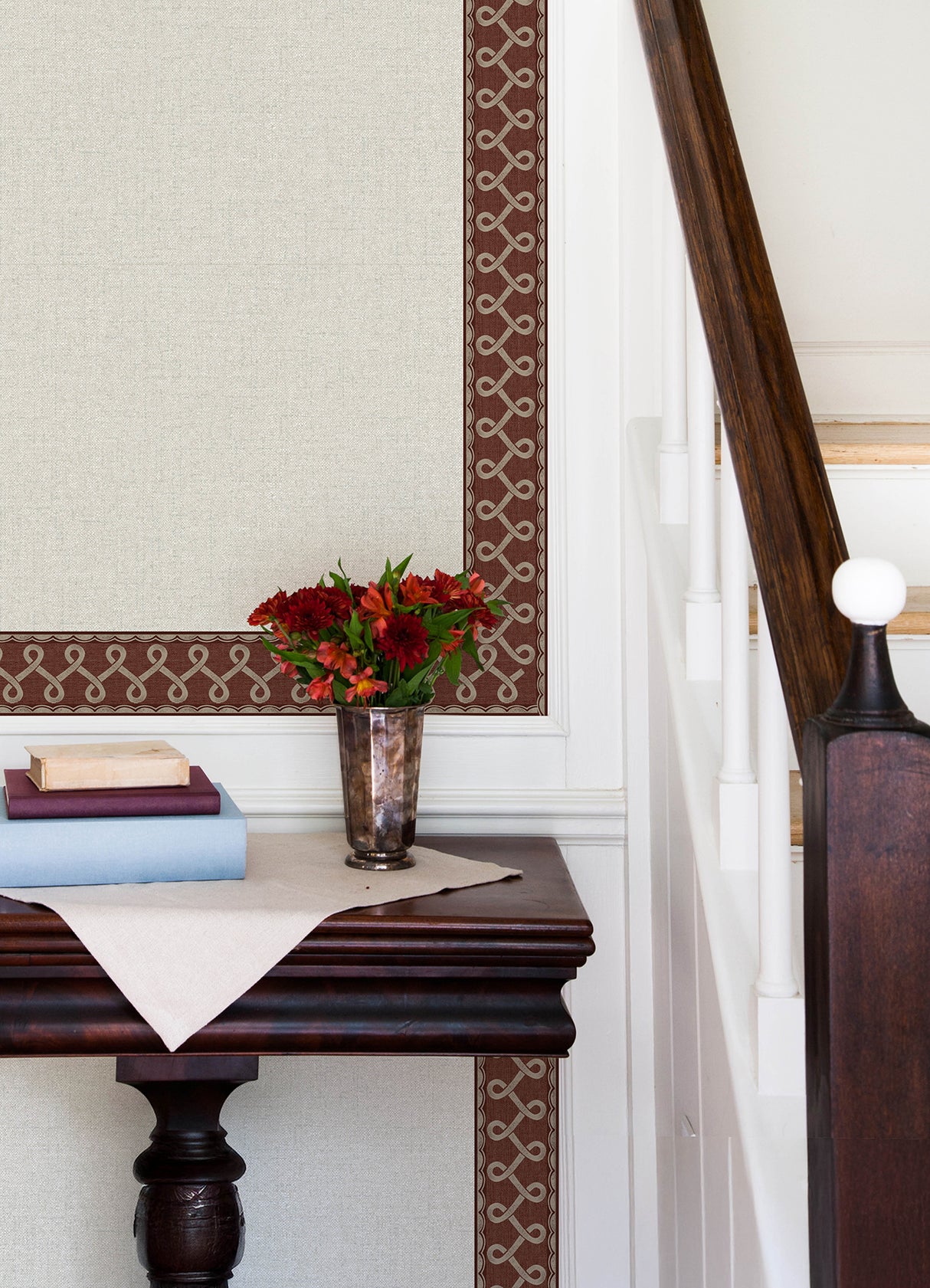 Scalloped Ribbon Red by Chesapeake Unpasted Non Woven Blend Washable Strippable Geometric Transitional Trim Wall Border 3.5 In x 15 Ft - 4148-14506