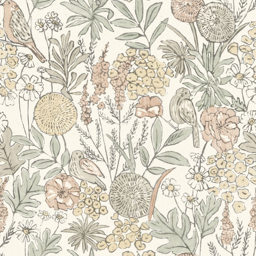 Chesapeake Goldfinch Peach Birds and Blooms Wallpaper 4148-27410