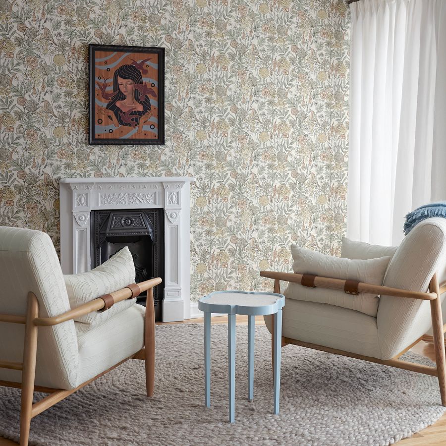 Goldfinch Peach by Chesapeake Birds and Blooms Wallpaper – Brewster Home Fashions 4148-27410