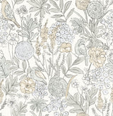 Goldfinch Neutral Birds and Blooms Wallpaper by Chesapeake featuring birds and floral botanicals in soft neutral tones
