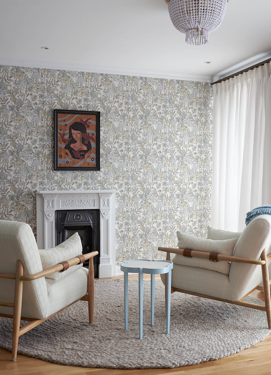 Goldfinch Neutral by Chesapeake Birds and Blooms Wallpaper – Brewster Home Fashions 4148-27411