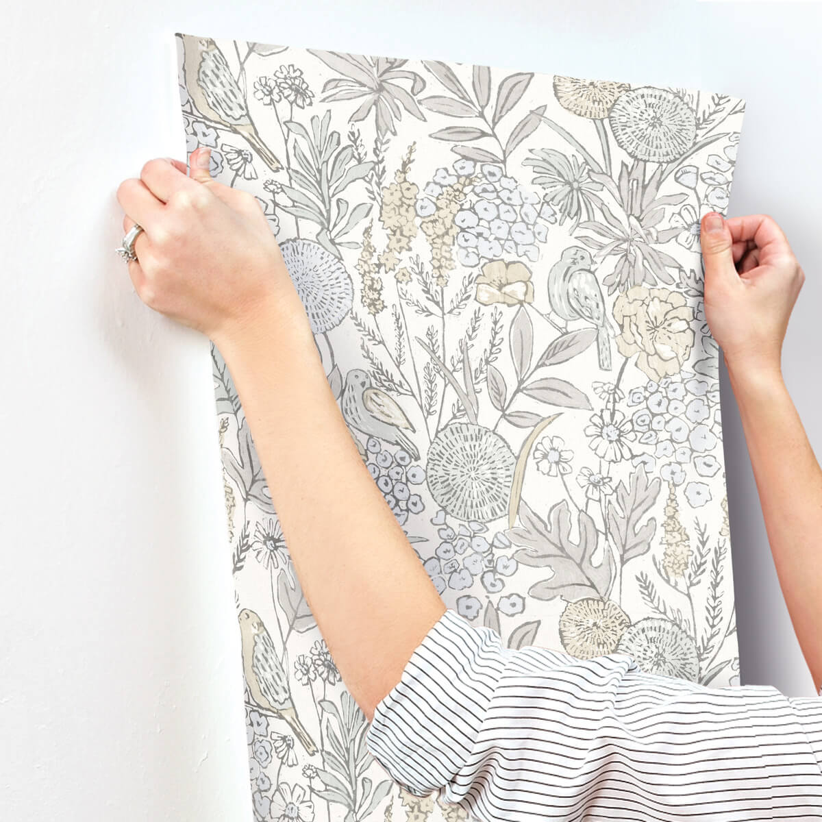 Goldfinch Neutral by Chesapeake Birds and Blooms Wallpaper – Brewster Home Fashions 4148-27411