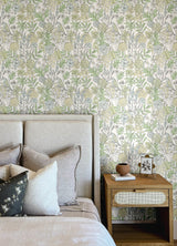 Goldfinch Green by Chesapeake Birds and Blooms Wallpaper – Brewster Home Fashions 4148-27412