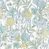 Goldfinch Aqua Birds and Blooms Wallpaper by Chesapeake