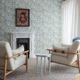 Goldfinch Aqua by Chesapeake Birds and Blooms Wallpaper – Brewster Home Fashions 4148-27413