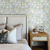 Goldfinch Aqua by Chesapeake Birds and Blooms Wallpaper – Brewster Home Fashions 4148-27413