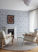 Goldfinch Blue by Chesapeake Birds and Blooms Wallpaper – Brewster Home Fashions 4148-27414