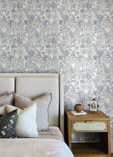 Goldfinch Blue by Chesapeake Birds and Blooms Wallpaper – Brewster Home Fashions 4148-27414