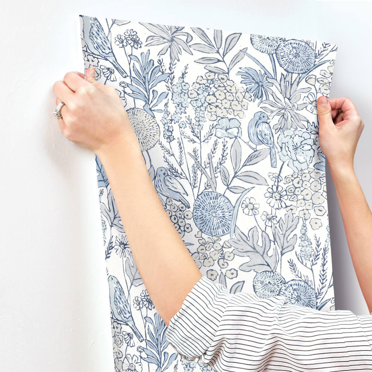 Goldfinch Blue by Chesapeake Birds and Blooms Wallpaper – Brewster Home Fashions 4148-27414
