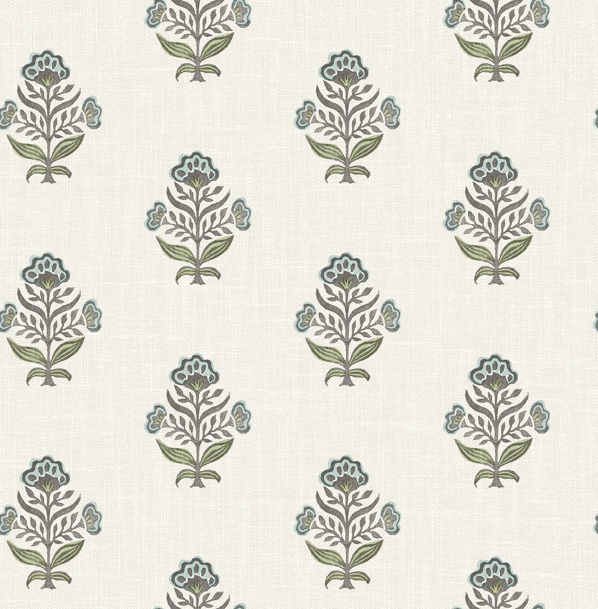 Hollyhock Aqua Floral Crest Wallpaper by Chesapeake
