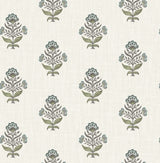 Hollyhock Aqua Floral Crest Wallpaper by Chesapeake