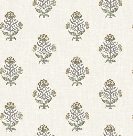 Chesapeake Hollyhock Honey Floral Crest Wallpaper roll, 20.5 in x 33 ft