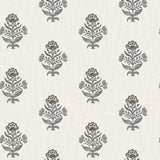 Hollyhock Black Floral Crest Wallpaper by Chesapeake on a linen-look ground
