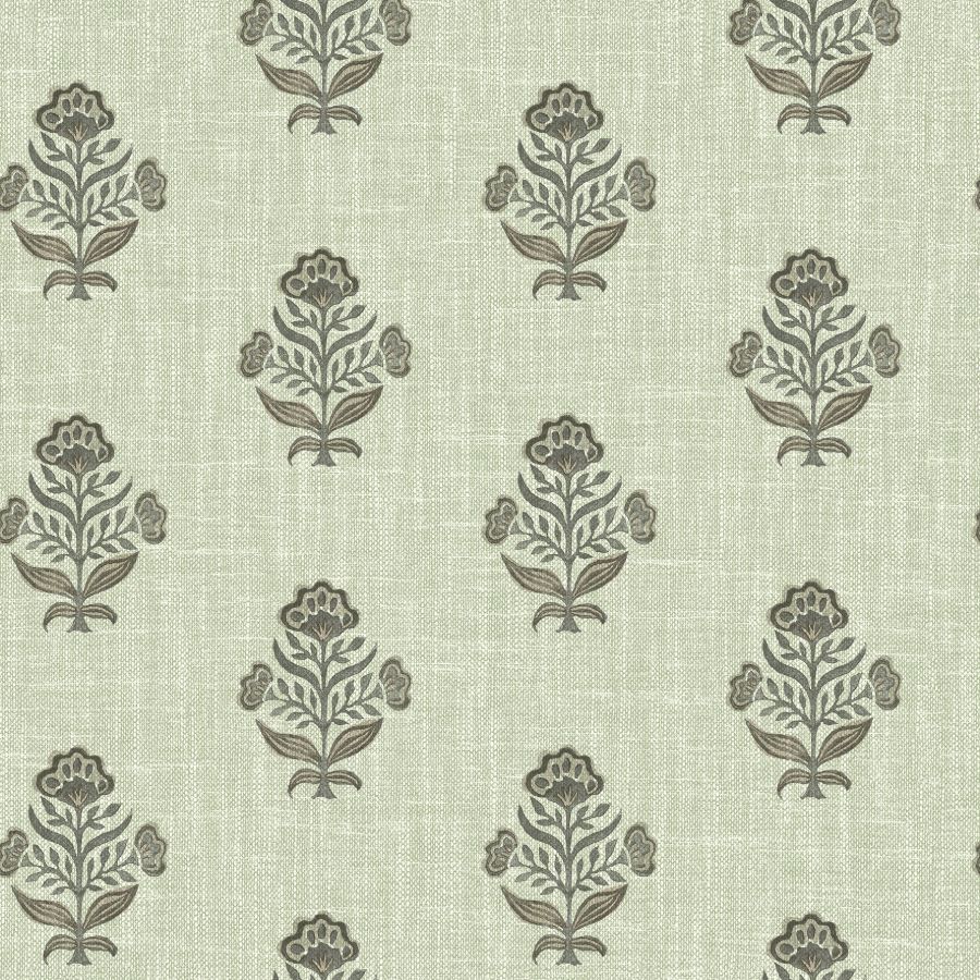 Hollyhock Green Floral Crest Wallpaper – 4148-27419