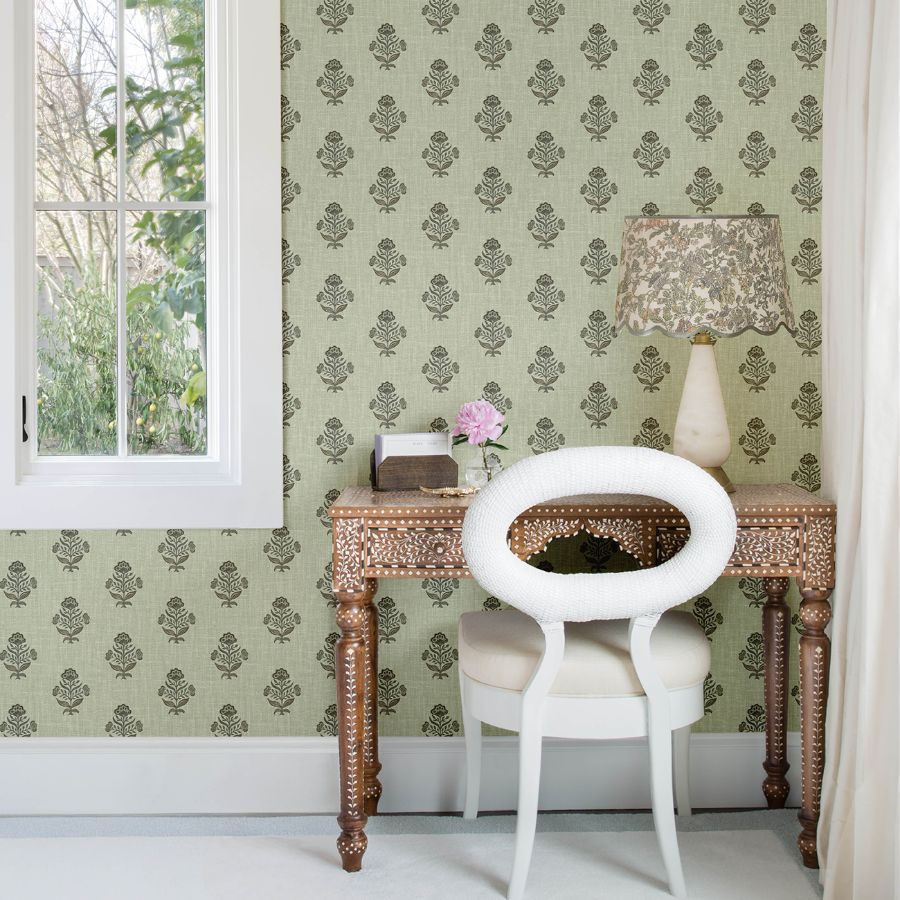 Hollyhock Green by Chesapeake Floral Crest Wallpaper- Brewster Home Fashions 4148-27419