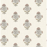 Chesapeake Hollyhock Rust Floral Crest Wallpaper pattern and room imagery
