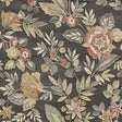 Chesapeake Begonia Black Floral Trail Wallpaper with watercolor blossoms and vines on a black background.