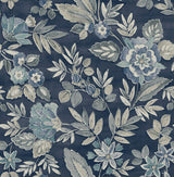 Chesapeake Begonia Indigo Floral Trail Wallpaper roll and room scenes