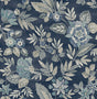 Chesapeake Begonia Indigo Floral Trail Wallpaper roll and room scenes