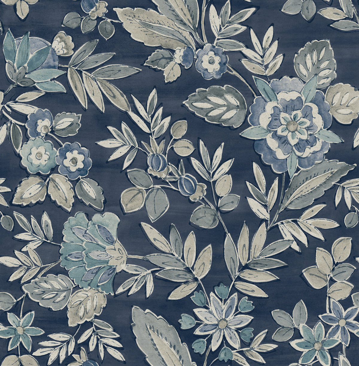 Begonia Indigo by Chesapeake PrintWorks 20.5 in x 33 ft Non Woven Floral Trail Wallpaper - Brewster Home Fashions 4148-27422-Sample