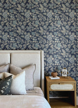 Begonia Indigo by Chesapeake PrintWorks 20.5 in x 33 ft Non Woven Floral Trail Wallpaper - Brewster Home Fashions 4148-27422-Sample