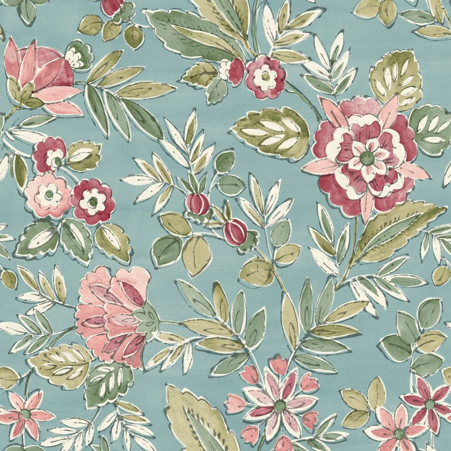 Begonia Teal Floral Trail Wallpaper by Chesapeake