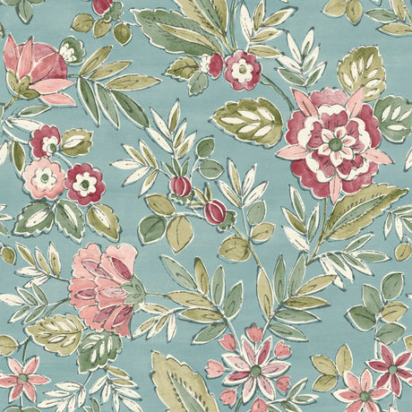 Begonia Teal Floral Trail Wallpaper by Chesapeake