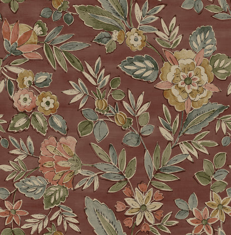 Begonia Red Floral Trail Wallpaper by Chesapeake