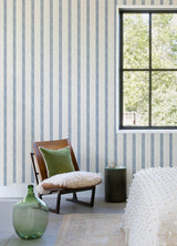 Mandevilla Blue by Chesapeake Vine Stripe Wallpaper- Brewster Home Fashions 4148-27428
