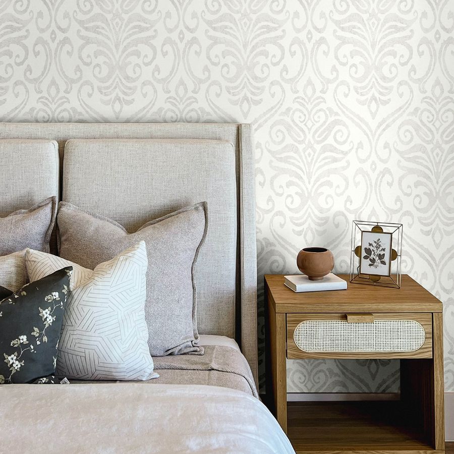 Adavu Dove by Chesapeake Damask Wallpaper – Brewster Home Fashions 4148-27437