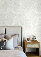 Adavu Dove by Chesapeake Damask Wallpaper - Brewster Home Fashions 4148-27437-Sample