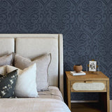 Adavu Blue by Chesapeake Damask Wallpaper- Brewster Home Fashions 4148-27438
