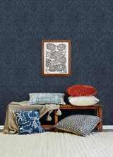 Adavu Blue by Chesapeake Textured Non Woven Damask Wallpaper - Brewster Home Fashions 4148-27438-Sample