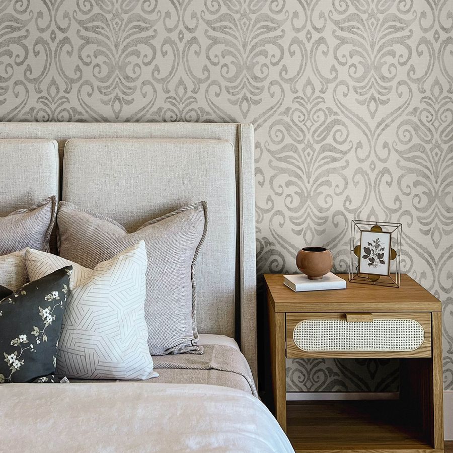 Adavu Grey by Chesapeake Damask Wallpaper- Brewster Home Fashions 4148-27439
