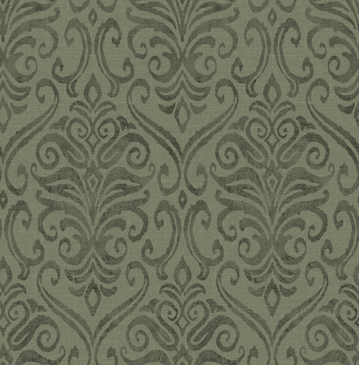 Adavu Dark Green by Chesapeake Unpasted Non Woven Damask Wallpaper - Brewster Home Fashions 4148-27440-Sample