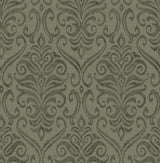 Adavu Dark Green by Chesapeake Unpasted Non Woven Damask Wallpaper - Brewster Home Fashions 4148-27440-Sample