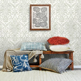 Adavu Damask Sage by Chesapeake Traditional Non Woven Wallpaper – Brewster Home Fashions 4148-27441