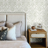 Adavu Damask Sage by Chesapeake Traditional Non Woven Wallpaper – Brewster Home Fashions 4148-27441