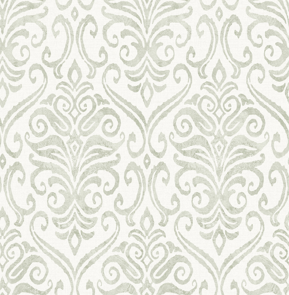 Adavu Sage by Chesapeake Traditional Raised Ink Damask Unpasted Non Woven Wallpaper Paste the Wall - Brewster Home Fashions 4148-27441-Sample