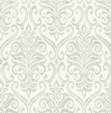 Adavu Sage by Chesapeake Traditional Raised Ink Damask Unpasted Non Woven Wallpaper Paste the Wall - Brewster Home Fashions 4148-27441-Sample