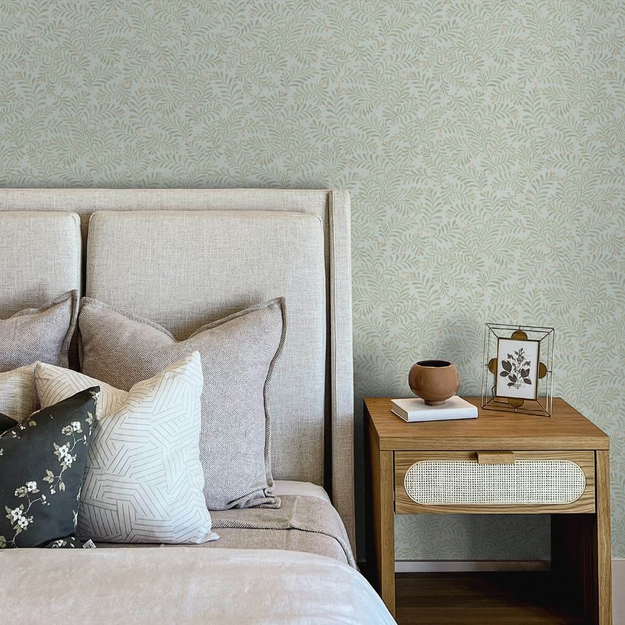 Chrysantha Aqua by Chesapeake Berry Branches Wallpaper – Brewster Home Fashions 4148-27446