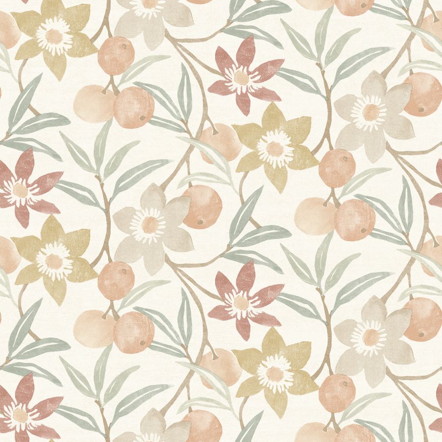 Passiflora Peach Fruit and Floral Wallpaper by Chesapeake