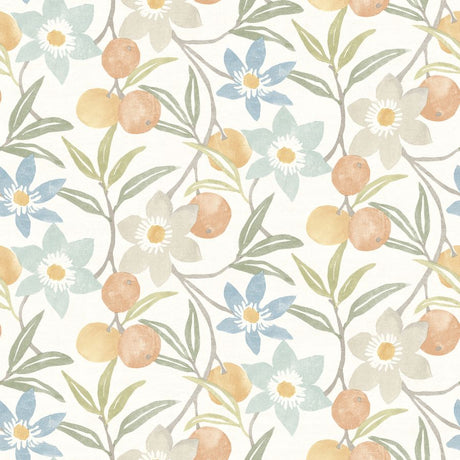 Passiflora Apricot Fruit and Floral Wallpaper by Chesapeake room scene and pattern