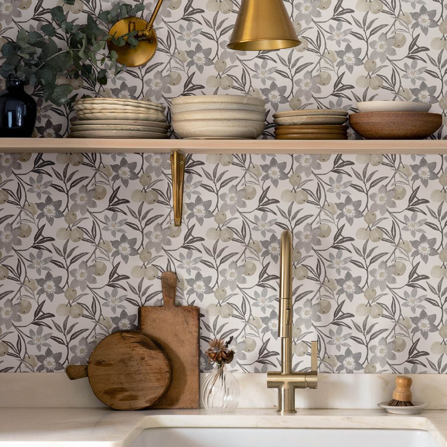 Passiflora Charcoal by Chesapeake Fruit and Floral Wallpaper- Brewster Home Fashions 4148-27451